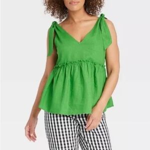 Who What Wear Green Flutter Sleeve Peplum Blouse